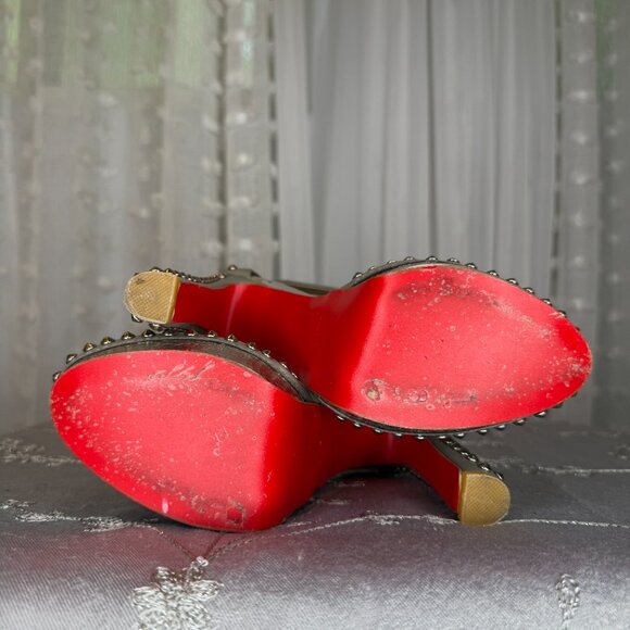 Studded Platform Suede Pewter High Heel Pumps - Picture 9 of 16